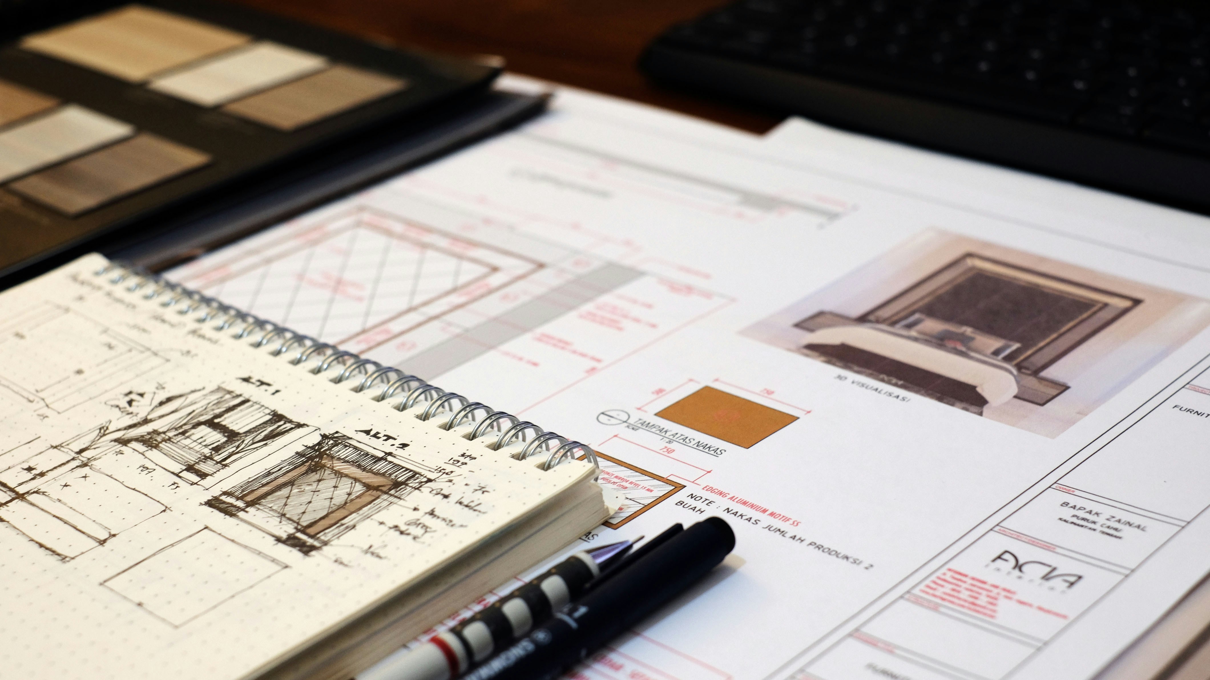 Reviewing a furniture sample against the spec sheet